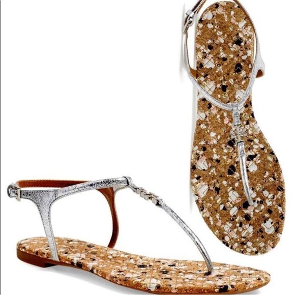 Tory Burch Marion Silver Confetti  Women's T- Strap Sandals Size 10M - Picture 3 of 8